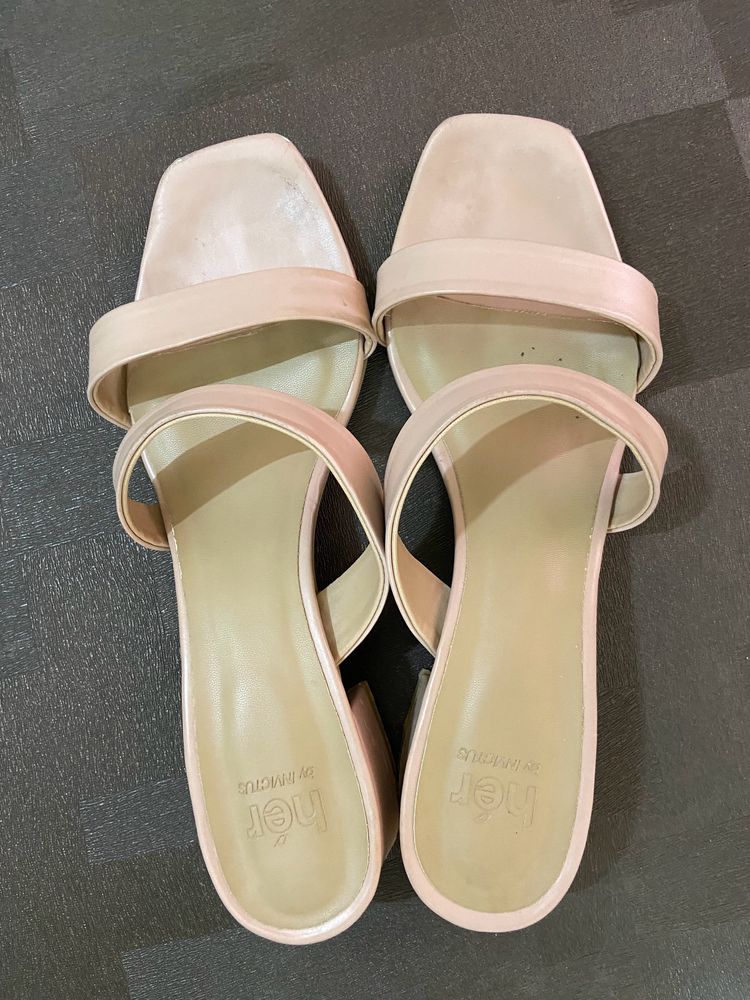 Nude Solid Block Heels