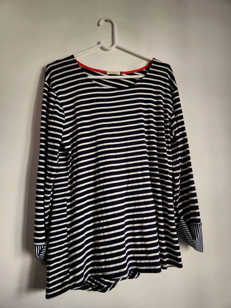 Blue And White Striped Full sleeves Top