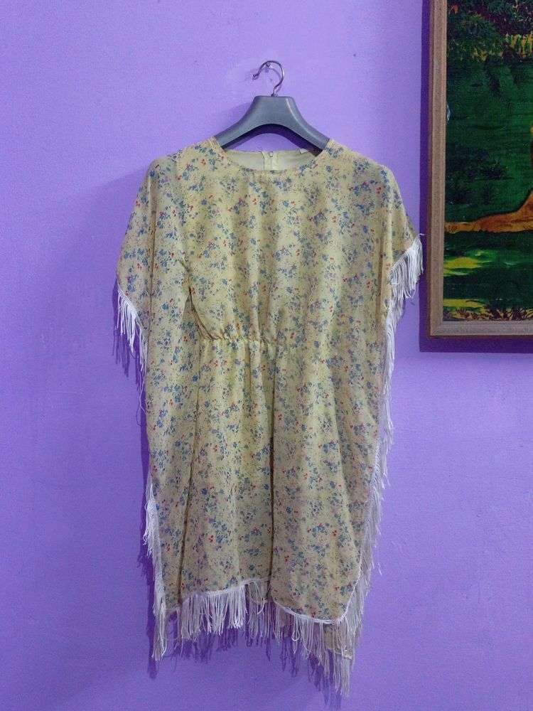 Stunning Yellow Kaftan Dress W Flower Print 4Girls