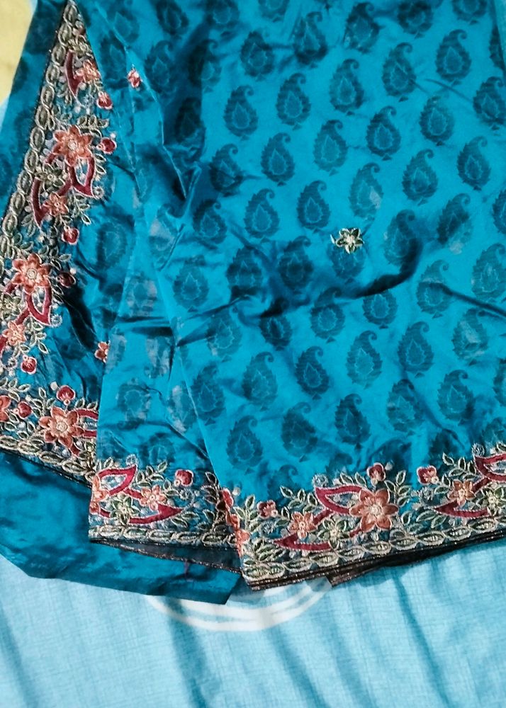 Blue Saree With Hand Work