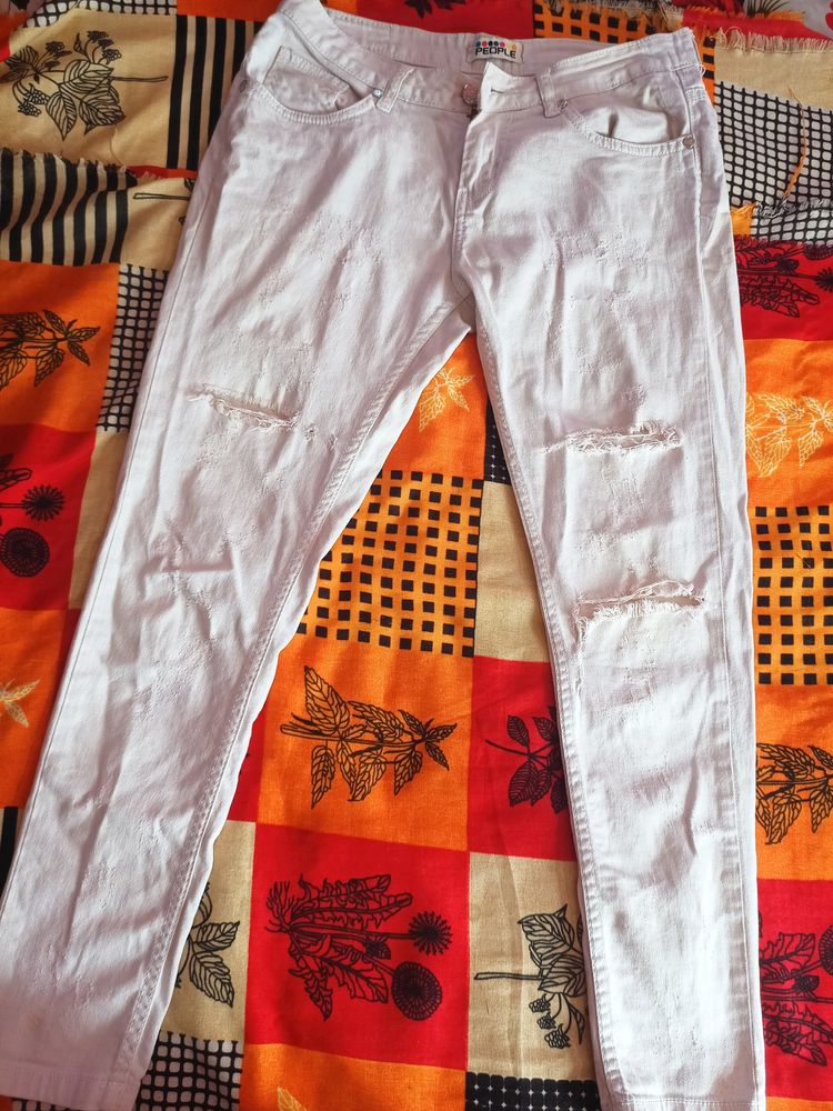 White Damage Jeans For Women