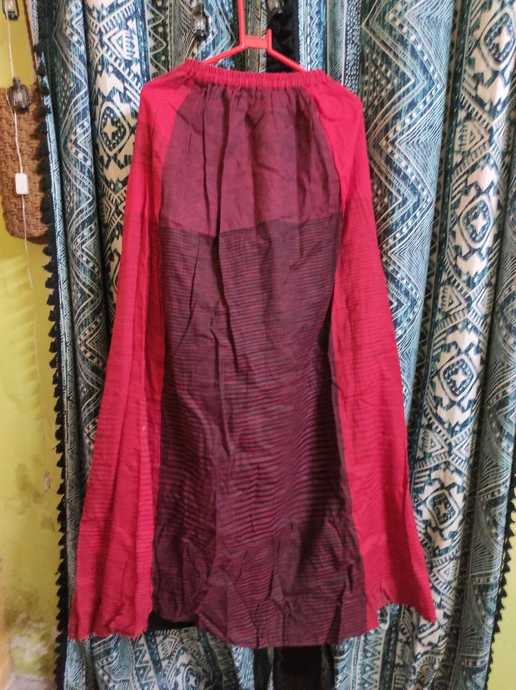 Pure Cotton A-Line Red & Maroon Long Skirt