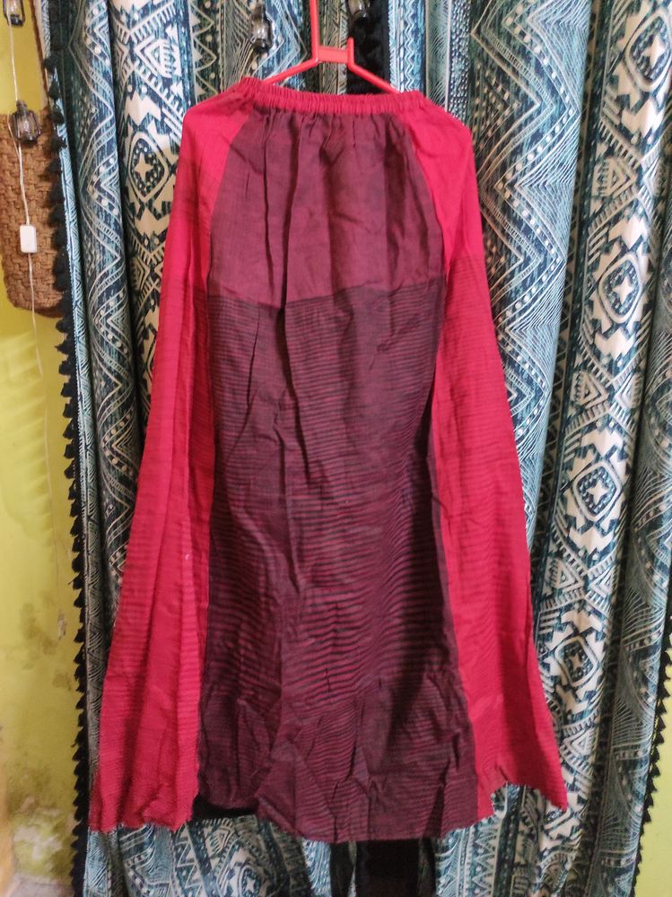 SALE Pure Cotton A-Line Red & Maroon Long Skirt