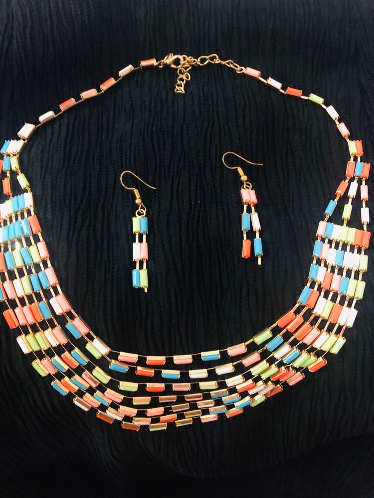 New Multi Layer Neck piece With Earrings