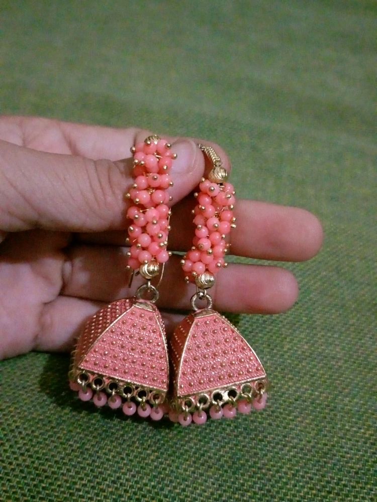 Peach Colour Stylish Jhumka For Festive Vibes..