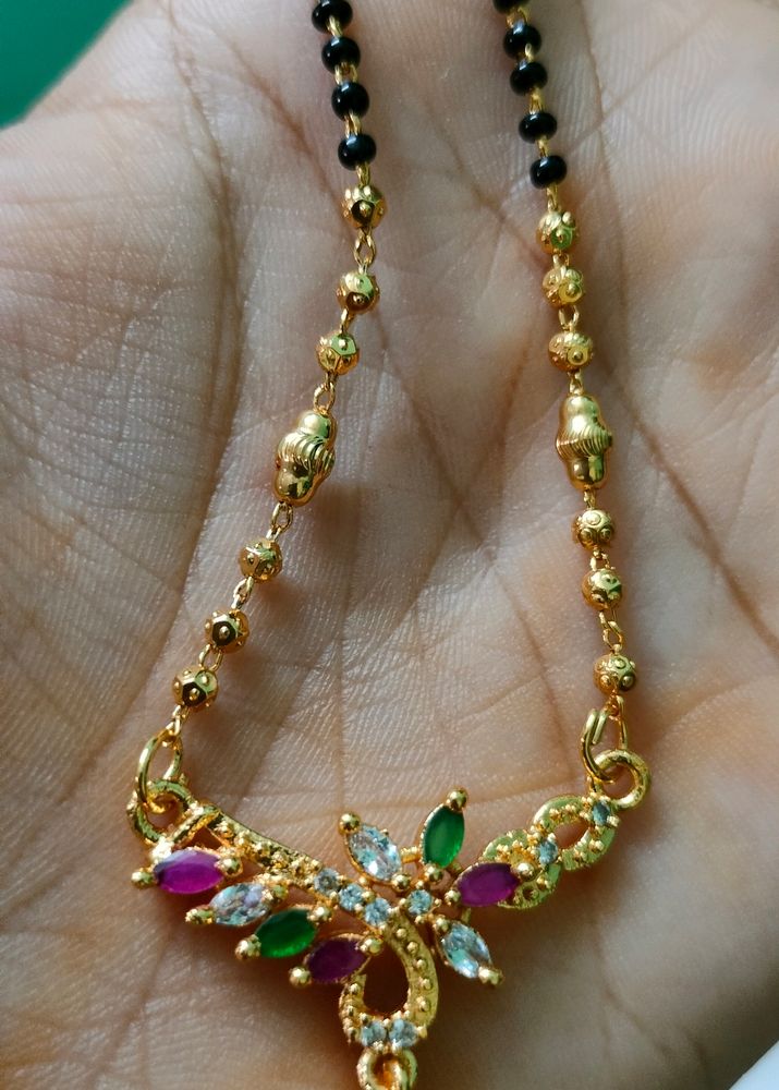 Mangalsutra Gold Covering with Stone Pendant