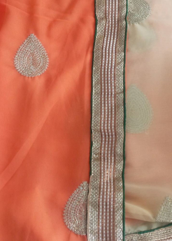 Orange Cream Saree