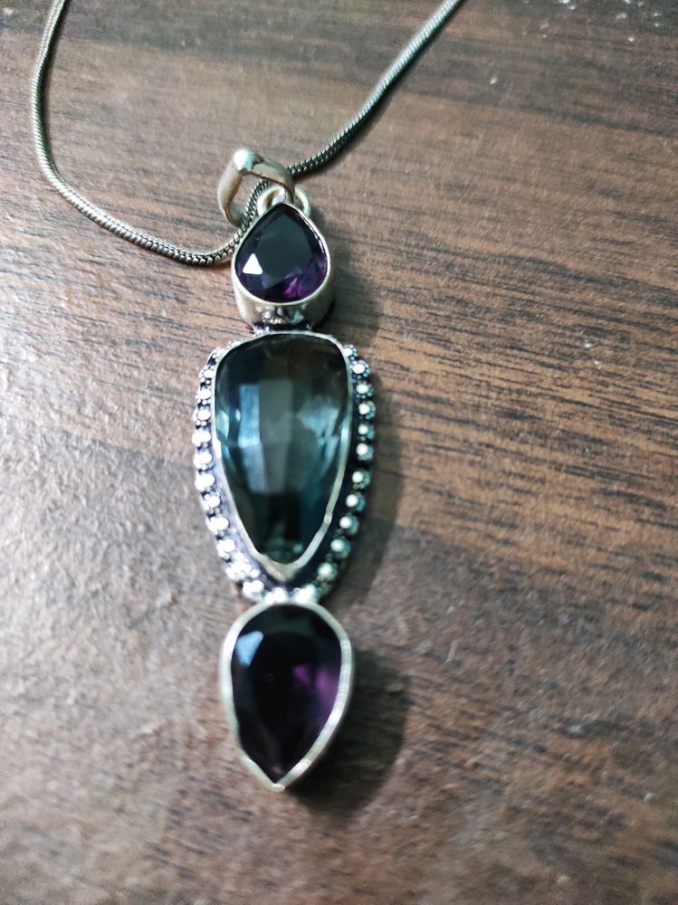 SALE Silver Replica Purple Stone Chain Pendant