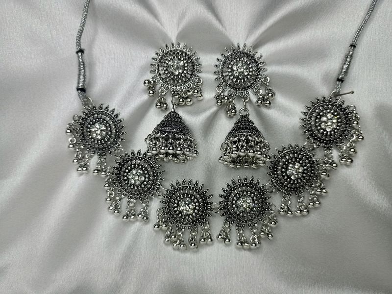 silver necklace plus earring