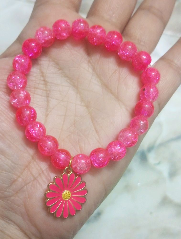 Pink Flower Beads Bracelet