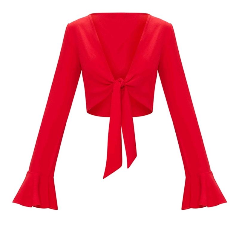 Red Tie Front Frill Sleeve & A Crop Top