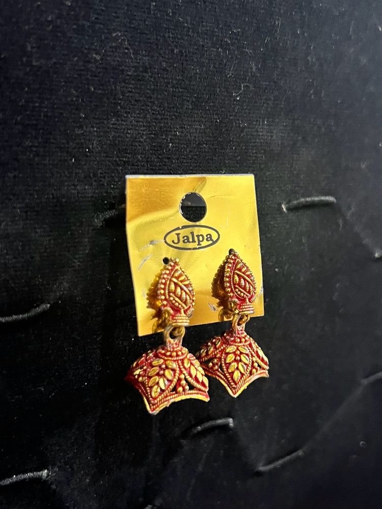 Elegant Indian Red And Golden Earring