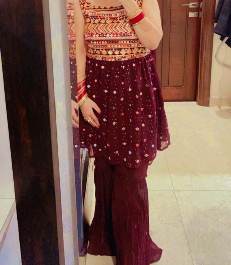 Maroon sharra Suit With Dupatta