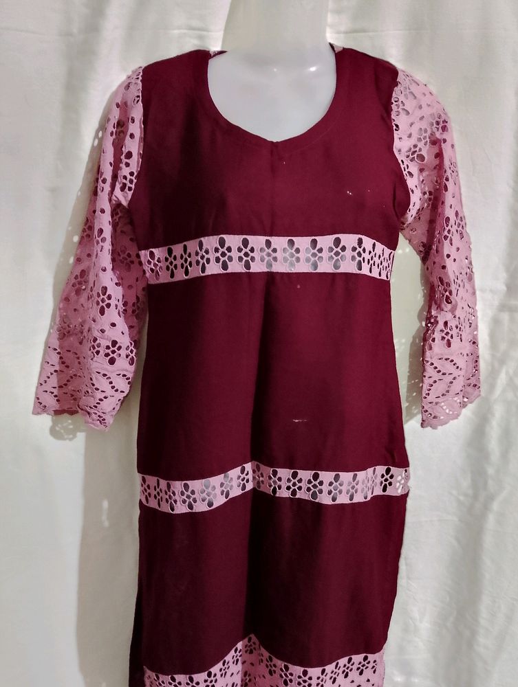 Wine Woolen Kurta