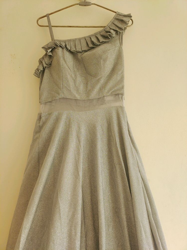 Party Wear Gown In Silver Colour