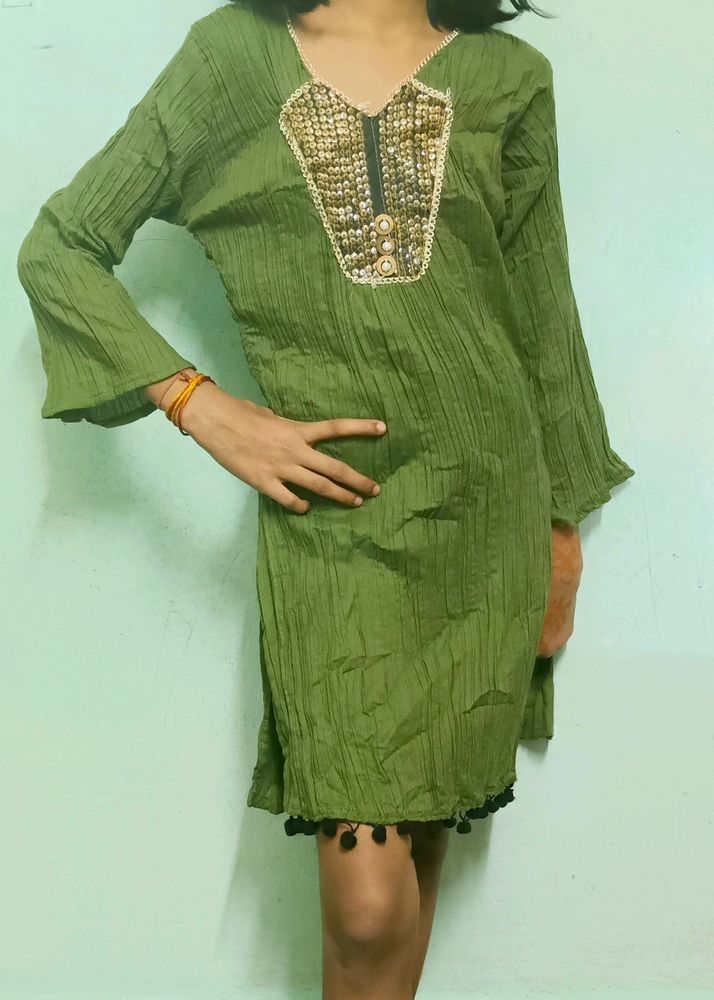 Beautiful Olive Green Short Kurti