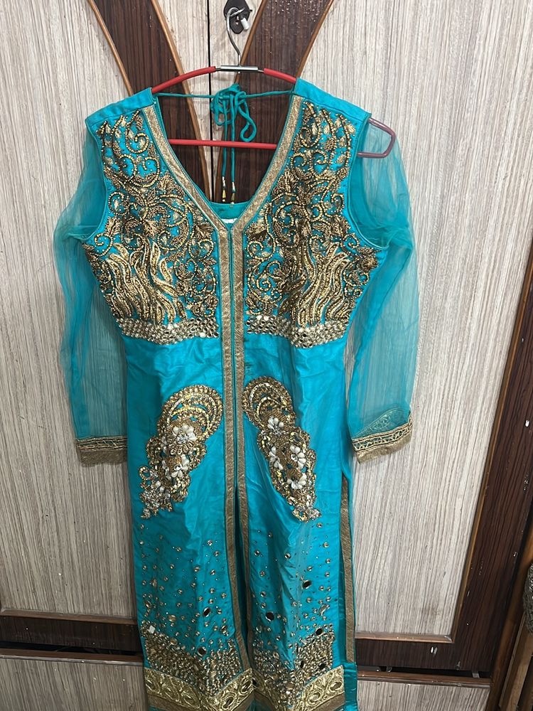 Heavy Embroidered Suit With Skirt And Pant