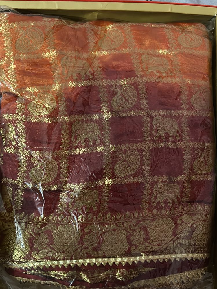 Orange And Maroon Colour Saree