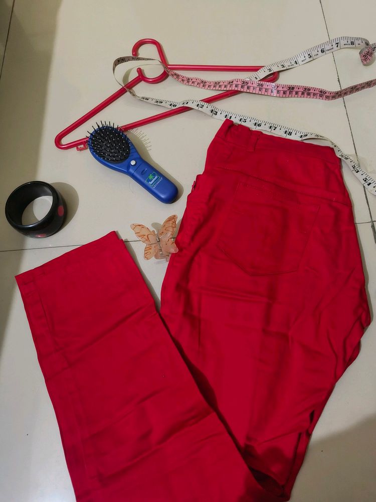 Red Trouser Pants Slim