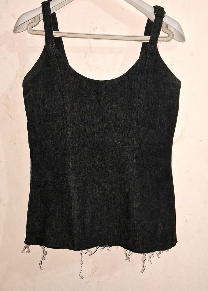 Black Strappy Denim Top