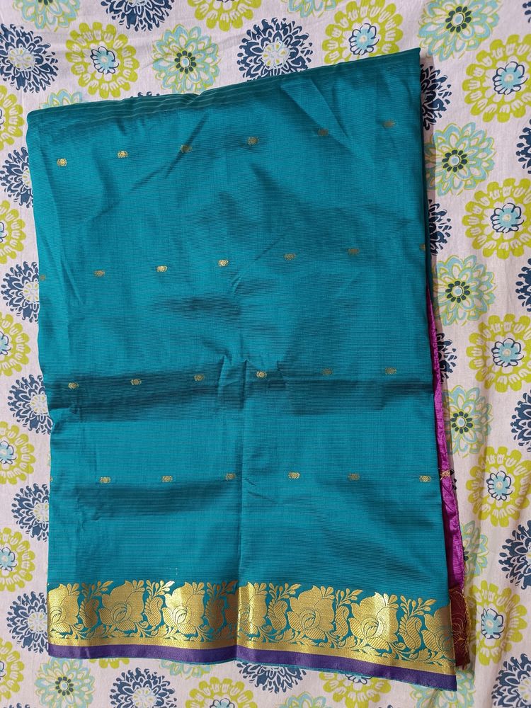 New Teal Green Soft Semi Silk Saree