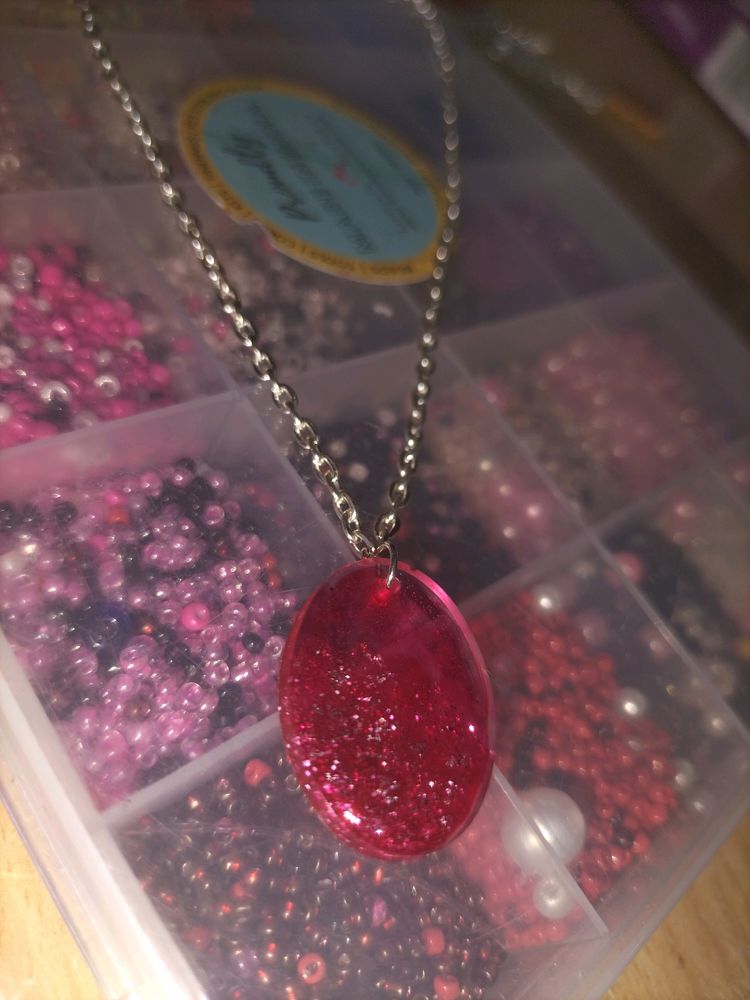 Ruby Crystal Pendant With Silver Chain!!❤️