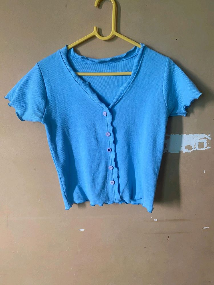 Blue Button Top