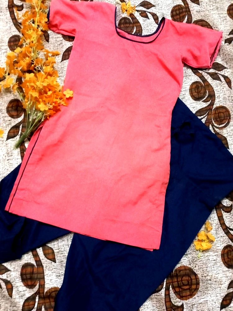 Pink Kurti With Blue Patiyala