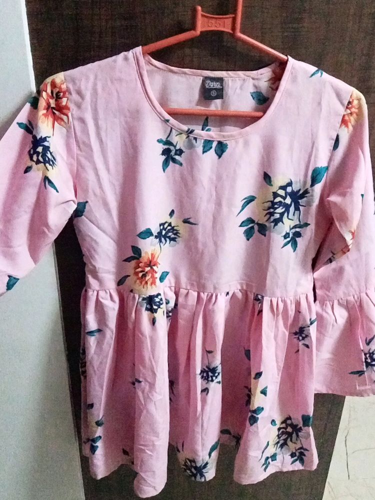 Light Pink Bell sleeves Top with Floral Print