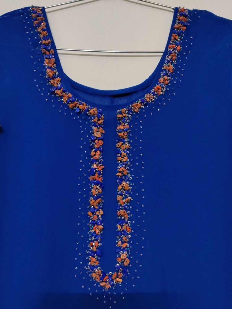 Blue Georgette Embroidery Kurta