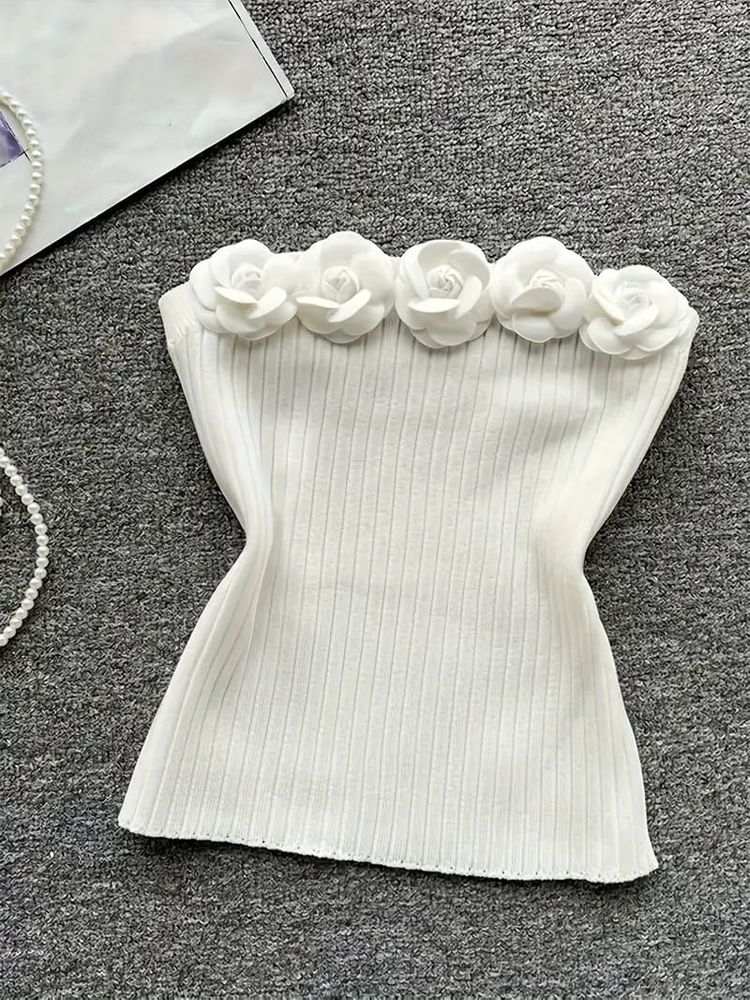 Chanel Roses Inspired Rib Tube Top