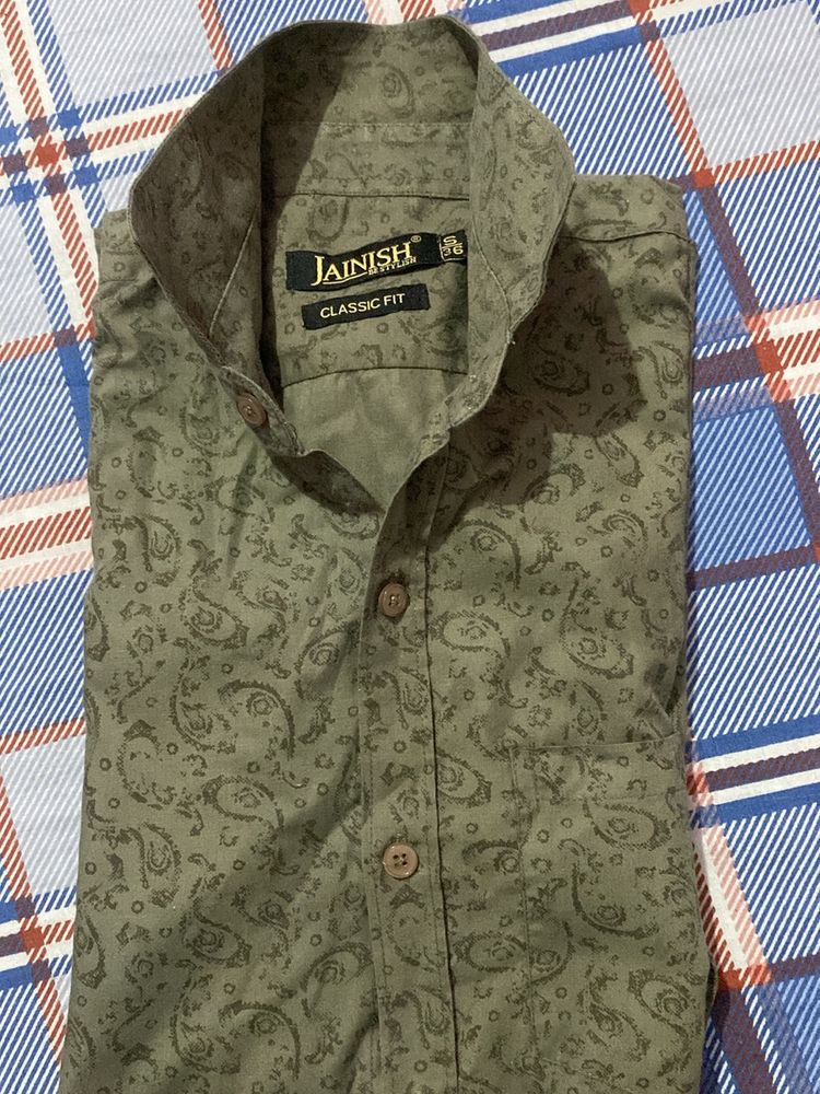 MEN OLIVE PRINTED SHIRT