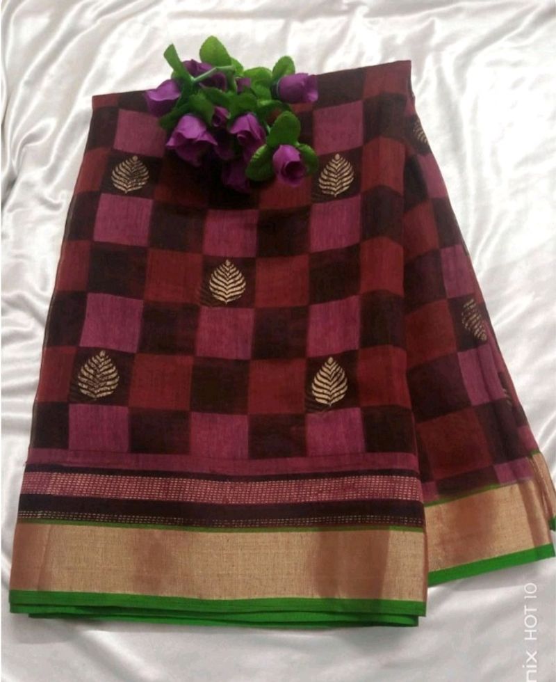 Multicolour Pure Cotton Saree With Blouse Pic