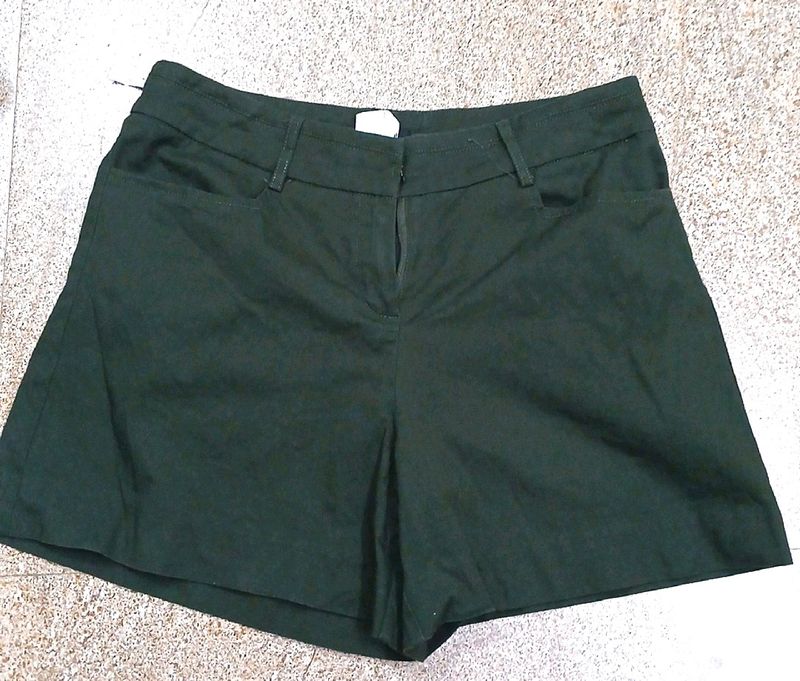 Dark Green Colour Shorts For Women