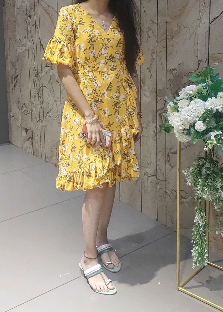 Yellowish Mustard Color Midi Dress