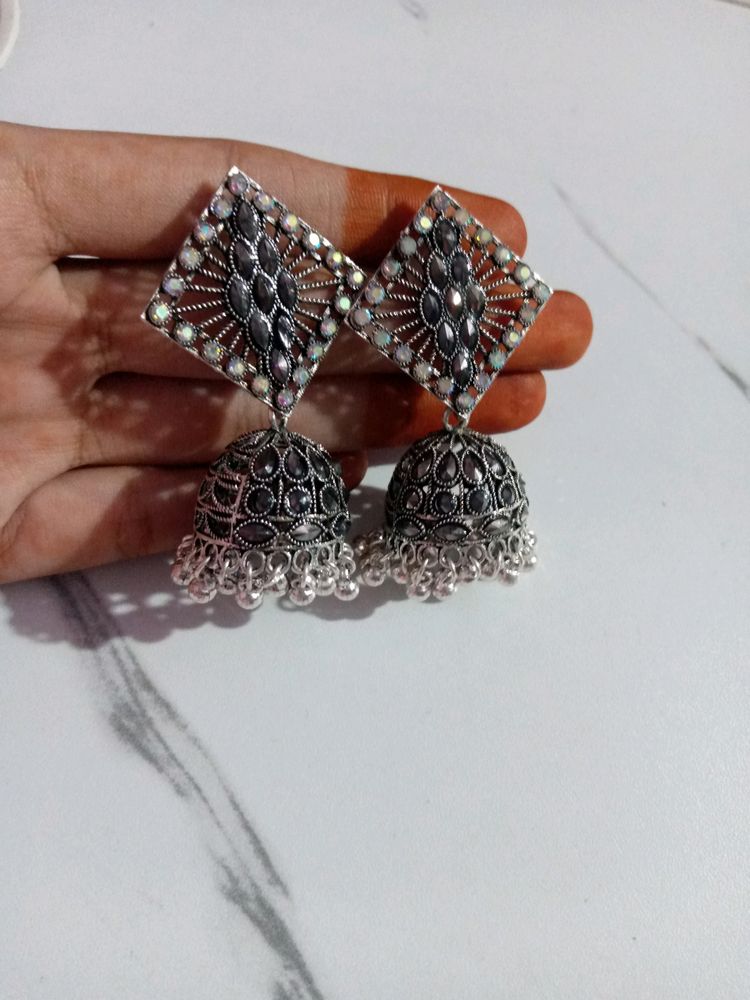 Silver Oxidised Jhumka