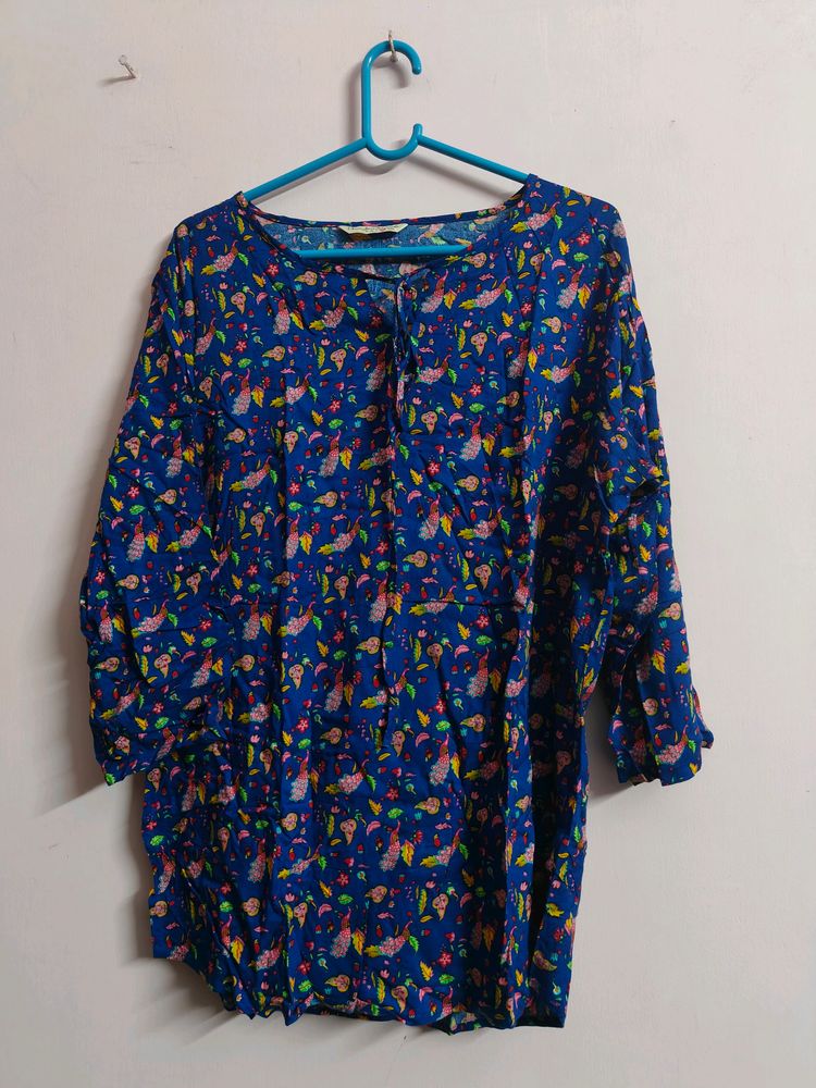 Blue Peacock Printed Top