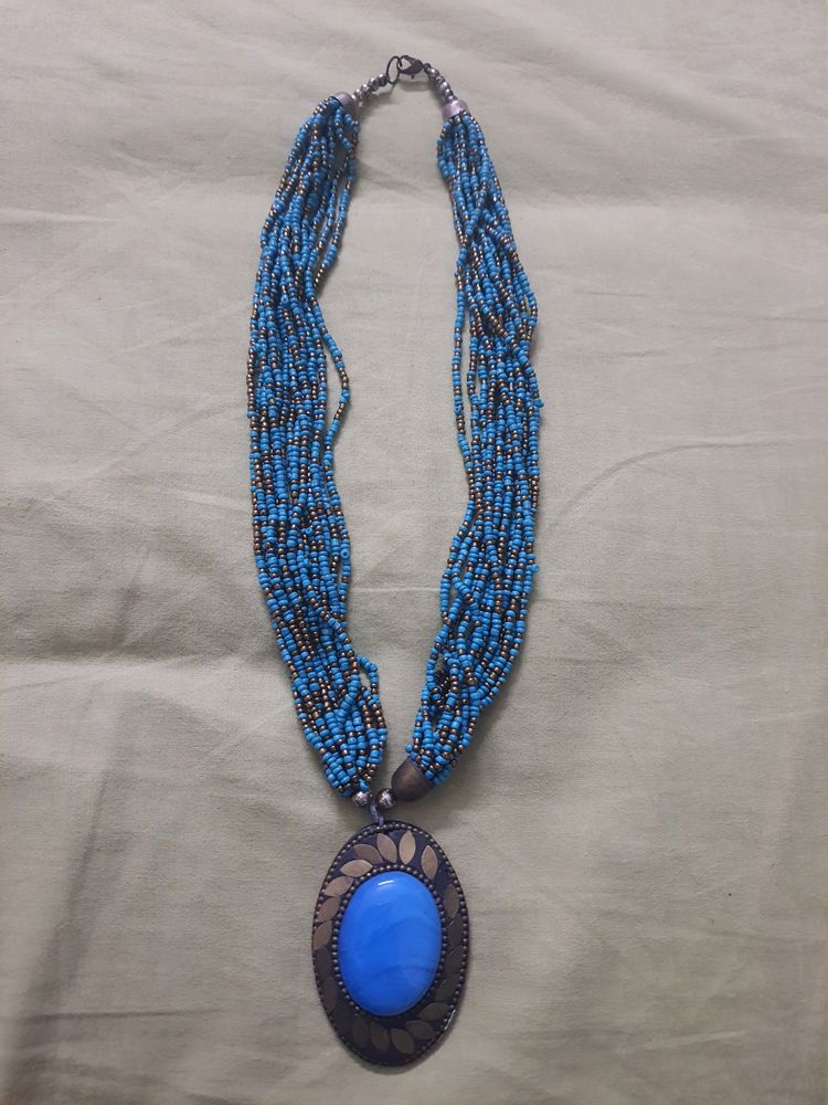 Blue Beads Long Necklace