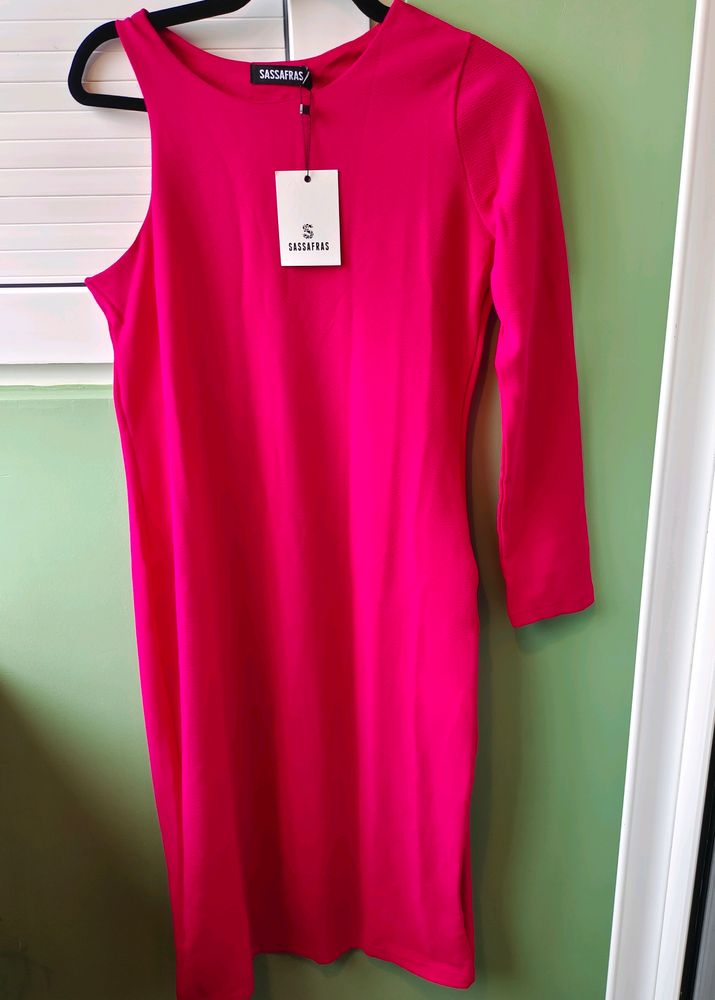 Sassafras Fuschia One Shoulder Midi Dress