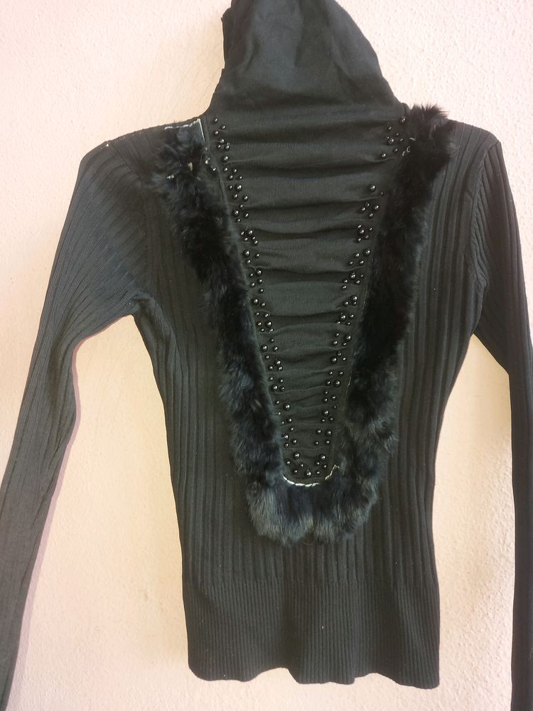 Black Fur Winter Top