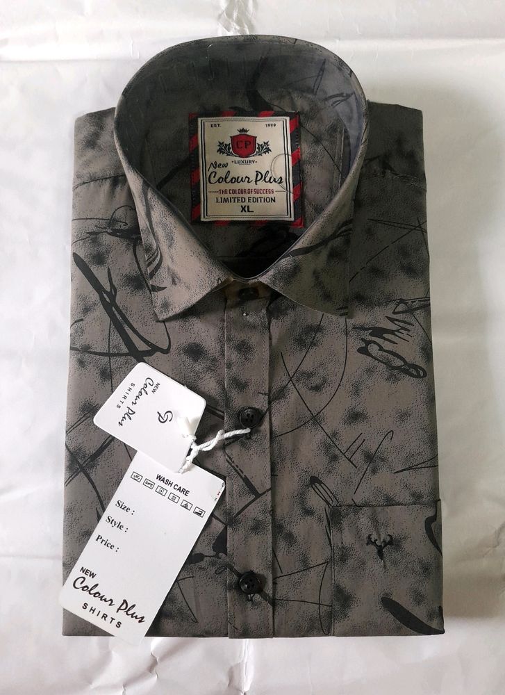 Men's Abstract Print Casual Greyish Green Shirt XL