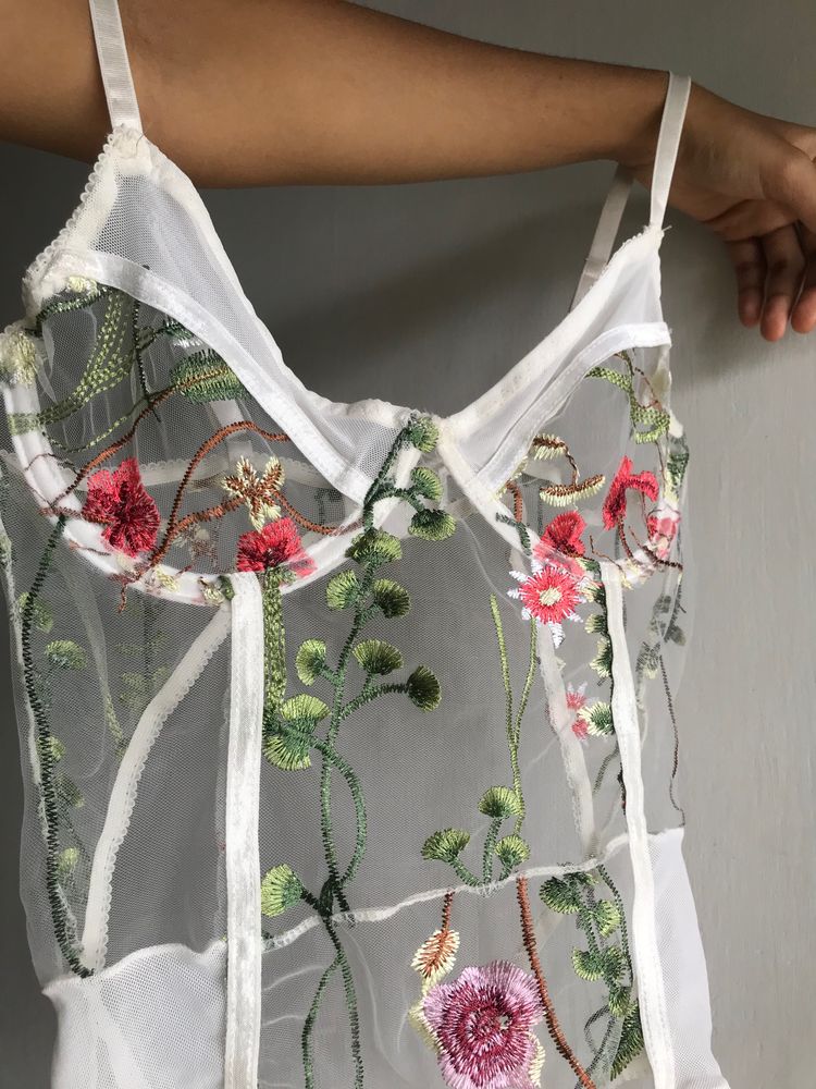 Floral Lace Embroidered Bustier Bodysuit