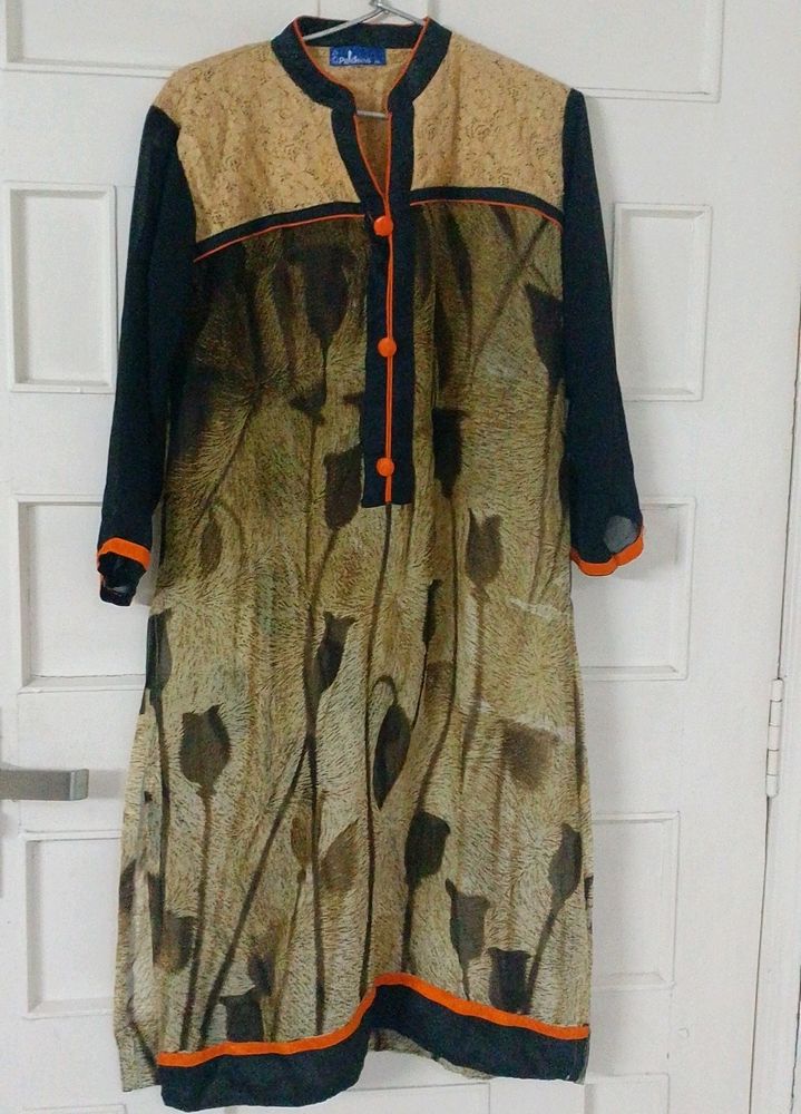 Georgette Brown Black  Orange Lining