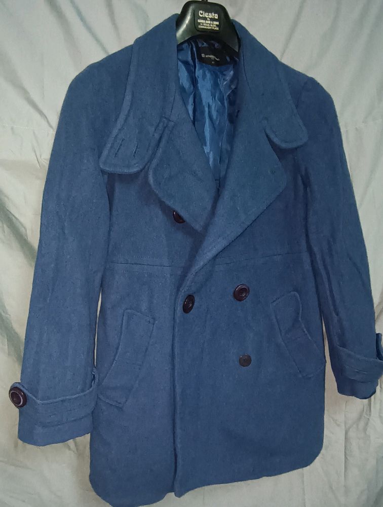 Urgent Sale: Purcian Blue Woolen Trench Coat