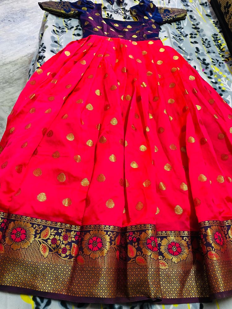 Pink And Blue Long Ethnic Frock