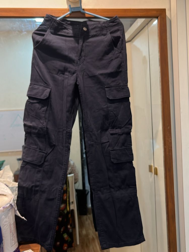 High Waist Blue Cargo Pants