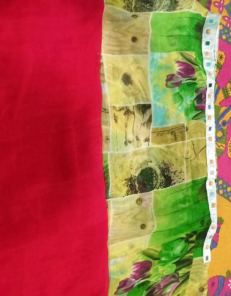 Multi Colour Saree With Stone Mirror Lace