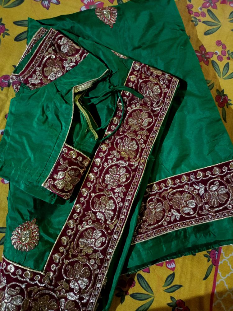 Heavy Green Saree With Blouse Set (Size -32)