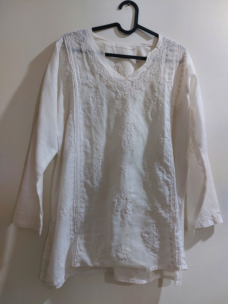 White Chikan Kurta Top