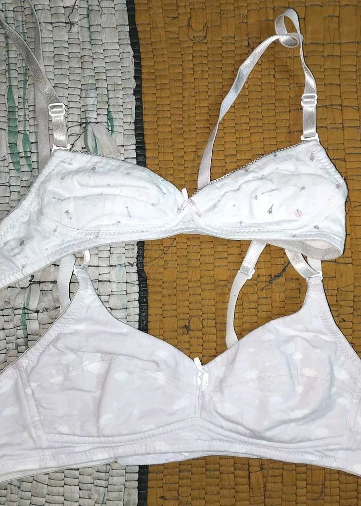 2 Pure White Cotton Fabric Bra For Women I S-30-32